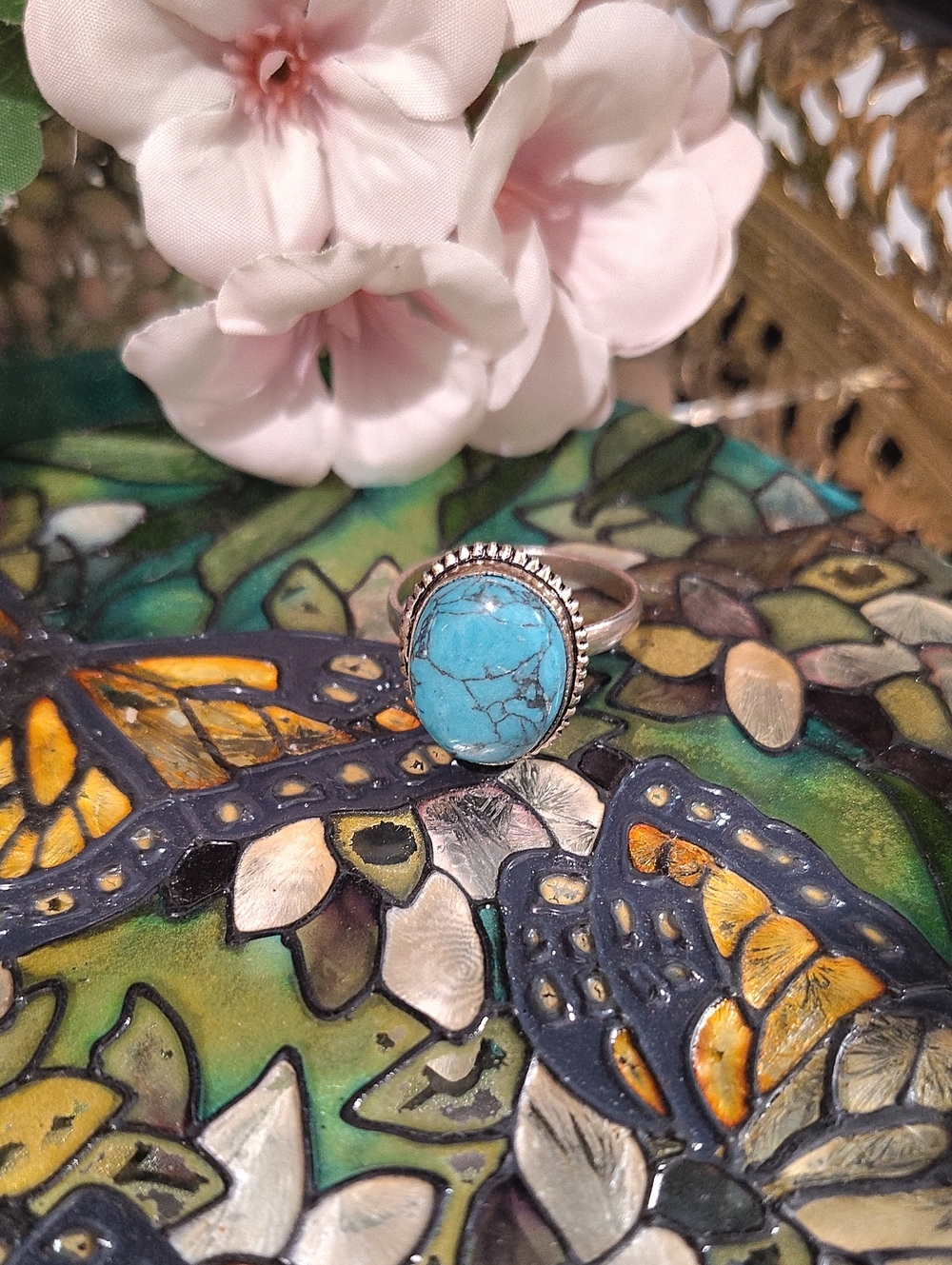 Turquoise 925 Silver Ring Size 10 1/4 - Picture 5 of 8